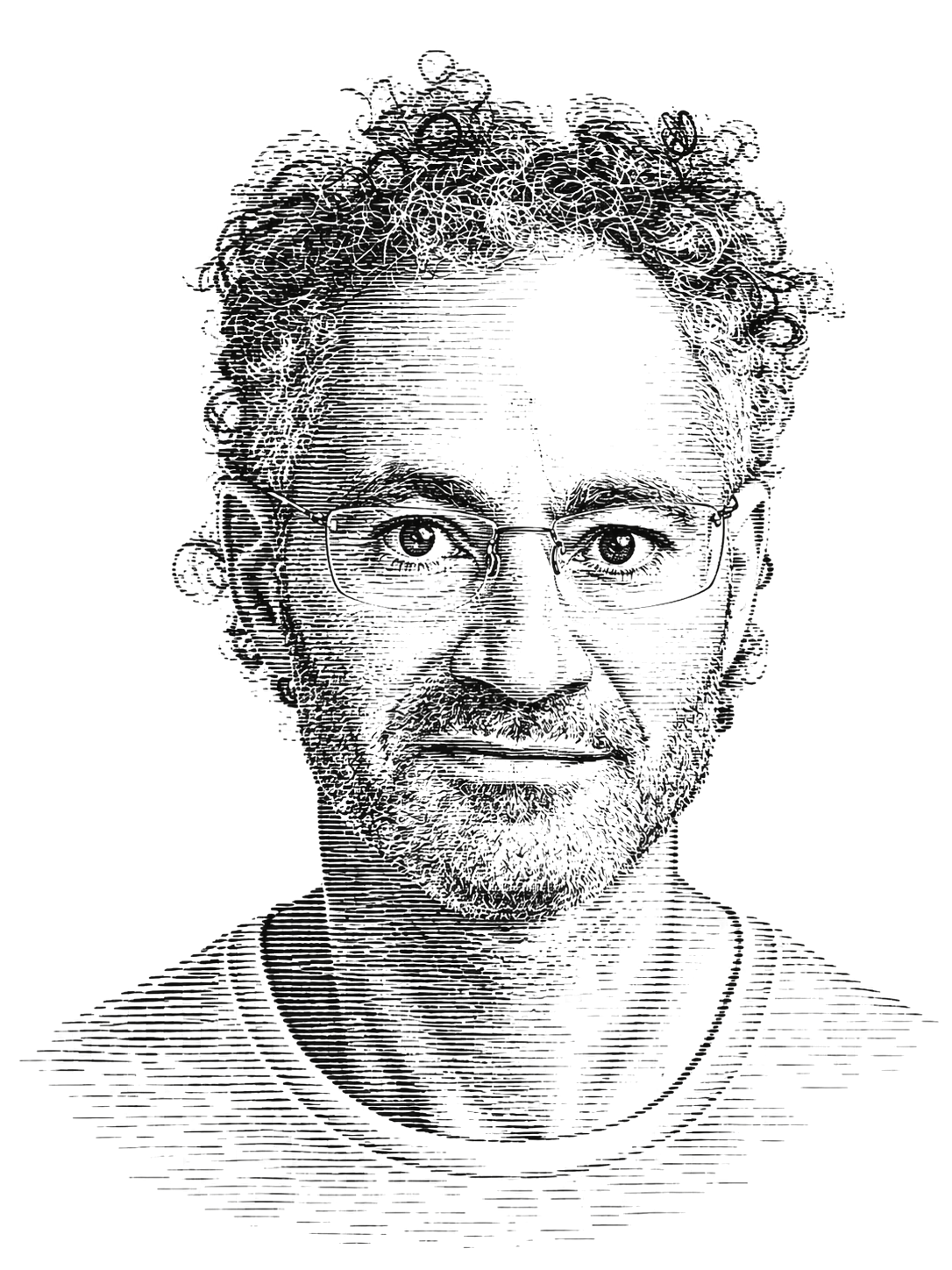 Horizontal black ink study of Alex Karp