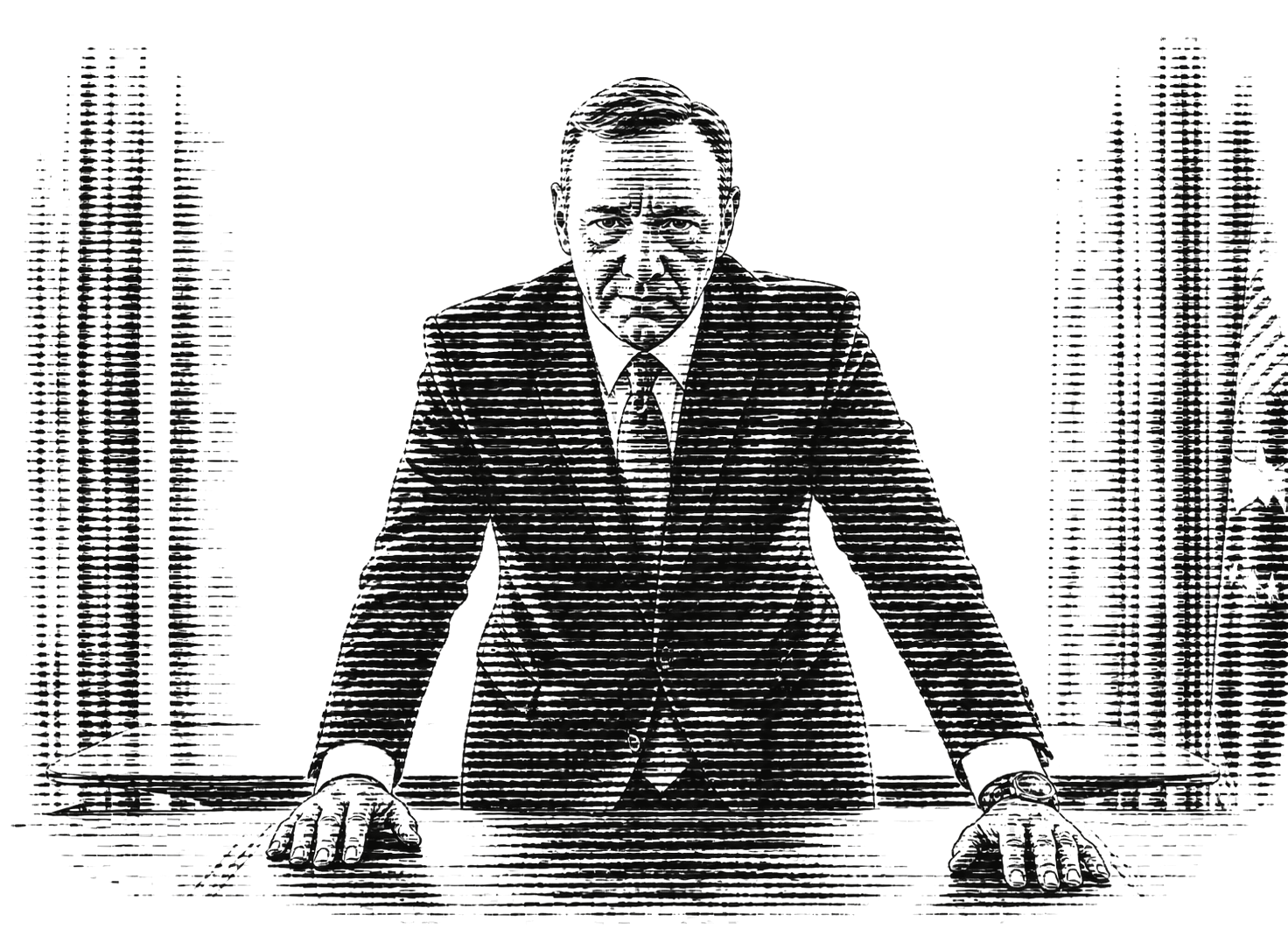 Horizontal black ink study of Frank Underwood