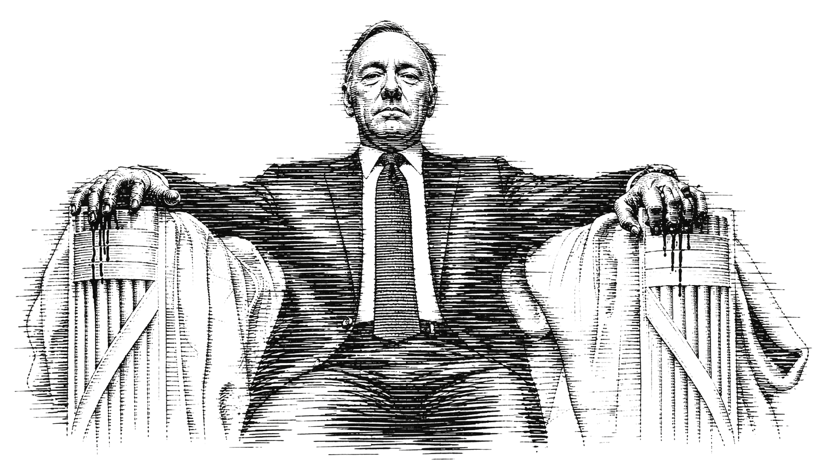 Horizontal black ink study of Frank Underwood
