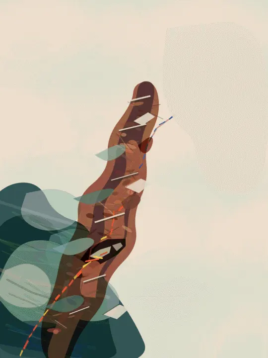 A Margin Makes Terms: cumulative painting state 4 of 4; A narrow segmented totem sits as an isolated emblem; internal fragments do not activate enough of the field.