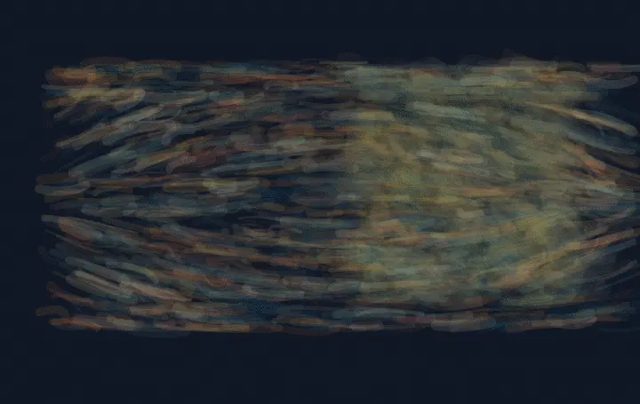 The Orchard Turns the Wind: cumulative painting state 3 of 4; The Orchard Turns the Wind stages absorbing canopy rows as a competing material path with a retained remainder.