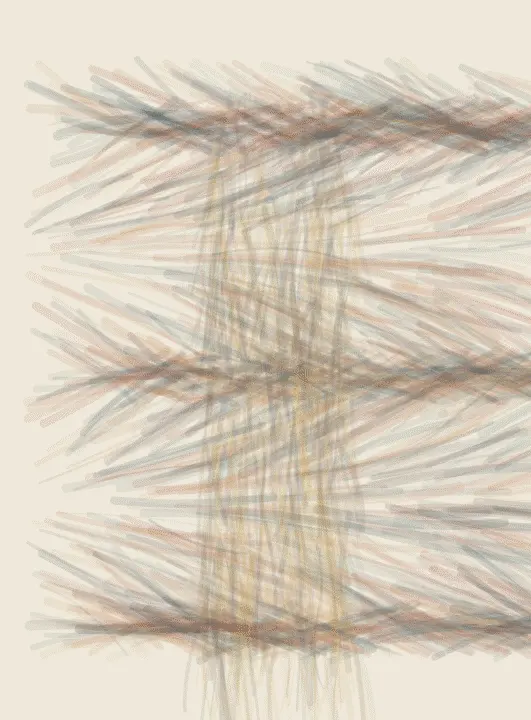 The Cloth Holds Back the River: cumulative painting state 2 of 4; The Cloth Holds Back the River stages permeable diagonal weave as a competing material path with a retained remainder.