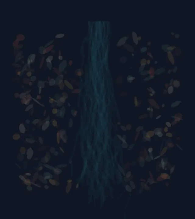 A Root Divides the Fire: cumulative painting state 1 of 4; A Root Divides the Fire stages branch-divided heat as a competing material path with a retained remainder.