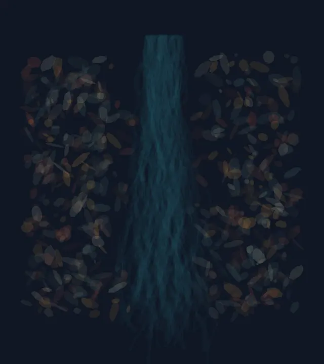 A Root Divides the Fire: cumulative painting state 2 of 4; A Root Divides the Fire stages branch-divided heat as a competing material path with a retained remainder.