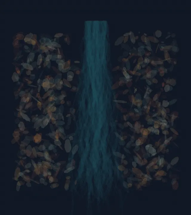 A Root Divides the Fire: cumulative painting state 3 of 4; A Root Divides the Fire stages branch-divided heat as a competing material path with a retained remainder.