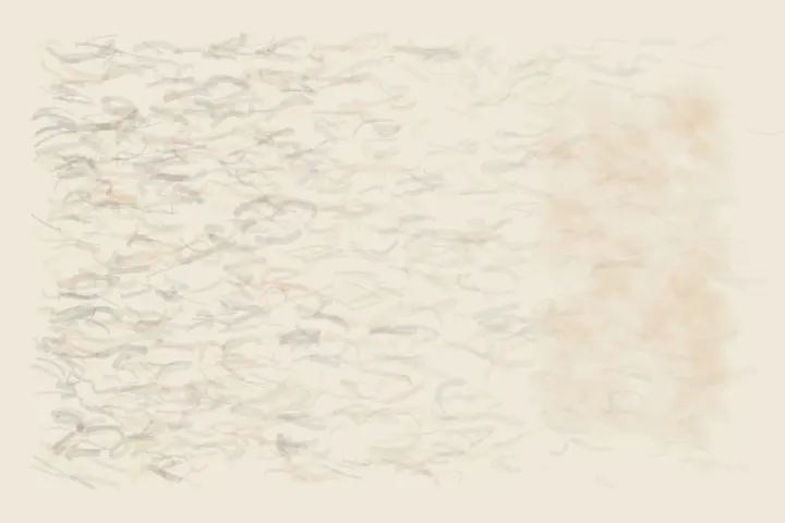 The Snow Receives the Noise: cumulative painting state 2 of 4; The Snow Receives the Noise stages porous lateral absorption as a competing material path with a retained remainder.