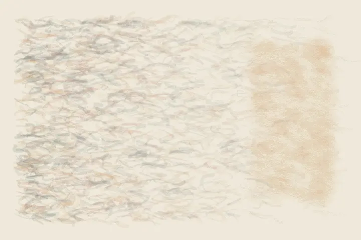 The Snow Receives the Noise: cumulative painting state 4 of 4; The Snow Receives the Noise stages porous lateral absorption as a competing material path with a retained remainder.