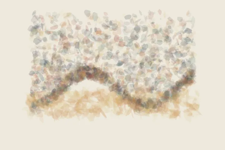 Ash Stops Where Gold Remembers: cumulative painting state 4 of 4; Ash Stops Where Gold Remembers uses granule to arrest a competing process.