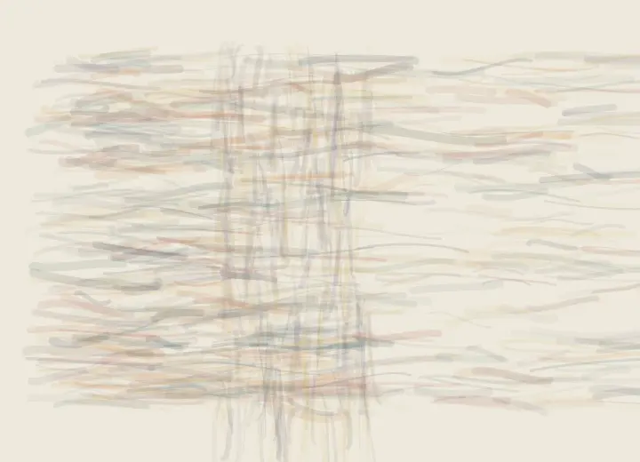 The Warp Keeps One Current: cumulative painting state 3 of 4; The Warp Keeps One Current uses weave to arrest a competing process.