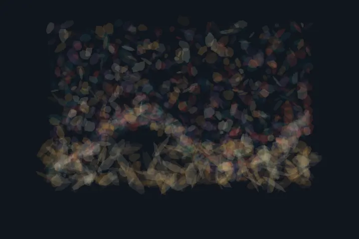 Gravity Meets the Resin: cumulative painting state 3 of 4; Gravity Meets the Resin uses granule to arrest a competing process.