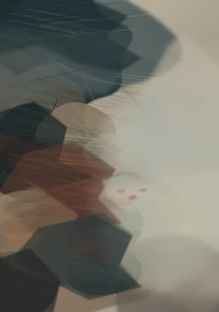 Soft vertical apparition is distinctive in theme but loses edge hierarchy and becomes value mush in grayscale.