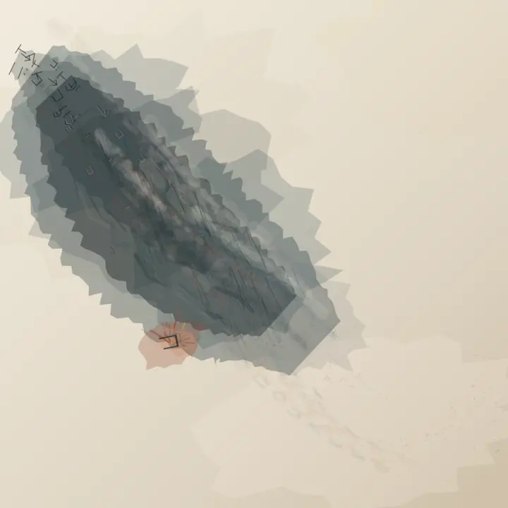 Barometric Proof, After Legibility: cumulative painting state 4 of 7; A centered soft blot floats without counterpressure, edge intelligence, or a scale ladder.