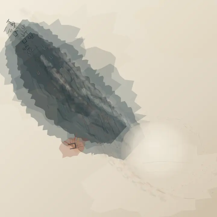 Barometric Proof, After Legibility: cumulative painting state 5 of 7; A centered soft blot floats without counterpressure, edge intelligence, or a scale ladder.