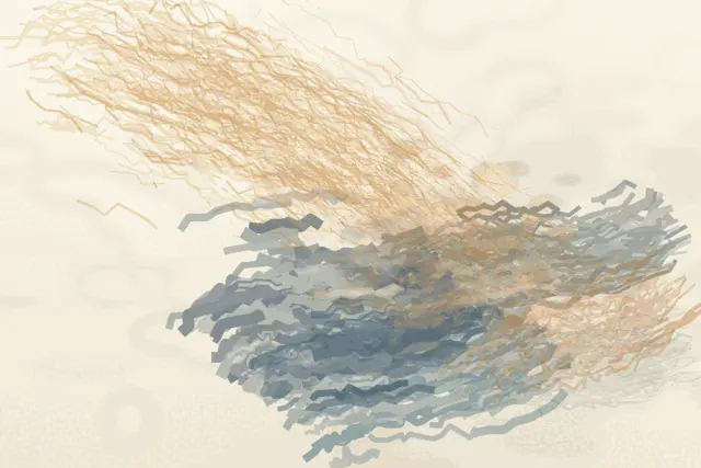 Before the Flower, Weather: cumulative painting state 2 of 3; A midnight mineral field receives interrupted gold and coral weather; localized glazes, lifted seams, and directional grains record an arrival while the upper-right remains open and flowerless.