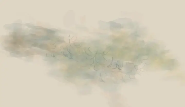 Freshness Enters Salt: cumulative painting state 3 of 4; Cold mineral matter dilutes a warmer saline body through a soft, off-axis exchange.