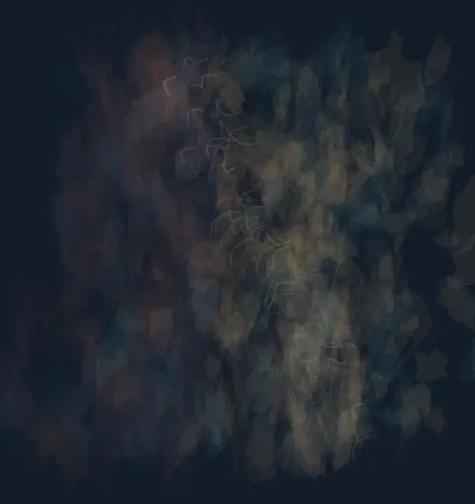 Uncertain Edge: cumulative painting state 3 of 4; The encounter wanders because deposits repeatedly cross and erase their own edge.