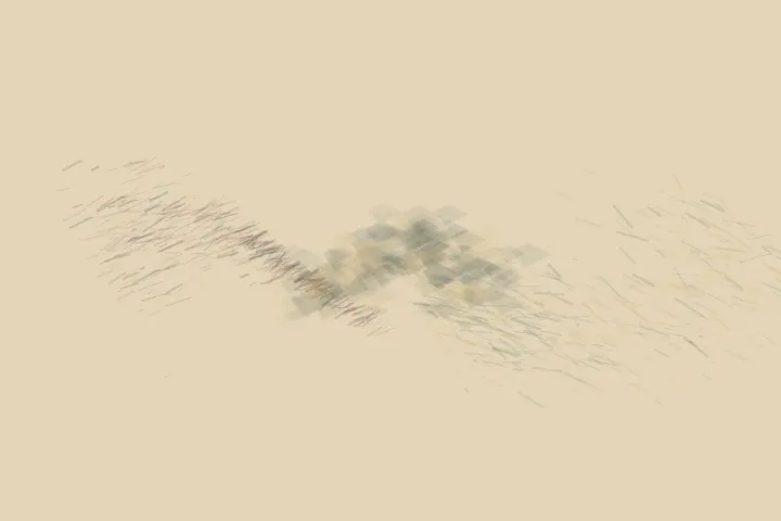 Secret Kept by Pressure: cumulative painting state 3 of 4; occlusion contact transfers color, pressure, and residue between unequal neighboring fields.