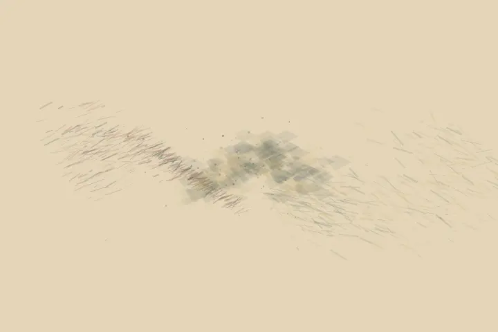 Secret Kept by Pressure: cumulative painting state 4 of 4; occlusion contact transfers color, pressure, and residue between unequal neighboring fields.
