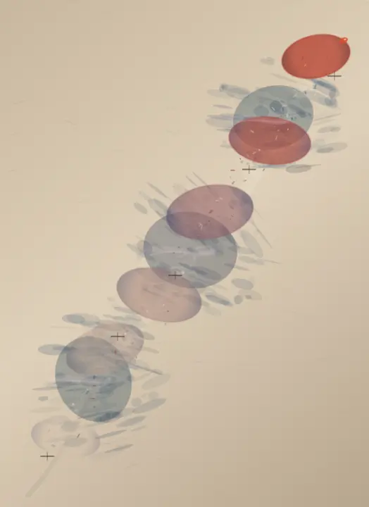 Lessons in Leaving: cumulative painting state 4 of 4; Lessons in Leaving is an independently authored causal raster study of one color teaches another to fade.