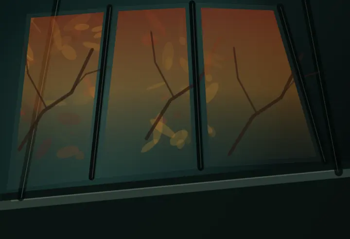 Misregistered October: cumulative painting state 2 of 4; Misregistered October is an independently authored causal raster study of glass admits the wrong season.