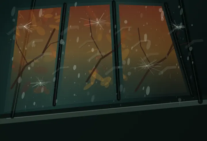 Misregistered October: cumulative painting state 3 of 4; Misregistered October is an independently authored causal raster study of glass admits the wrong season.