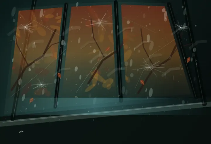 Misregistered October: cumulative painting state 4 of 4; Misregistered October is an independently authored causal raster study of glass admits the wrong season.