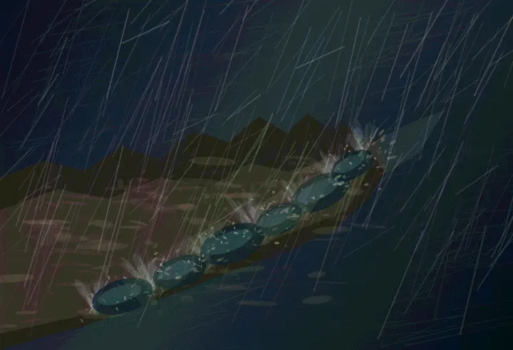 Littoral Terms: cumulative painting state 3 of 4; Littoral Terms is an independently authored causal raster study of a coastline negotiated by rain.
