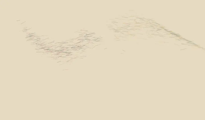 Mutual Erosion: cumulative painting state 2 of 4; erosion contact transfers color, pressure, and residue between unequal neighboring fields.