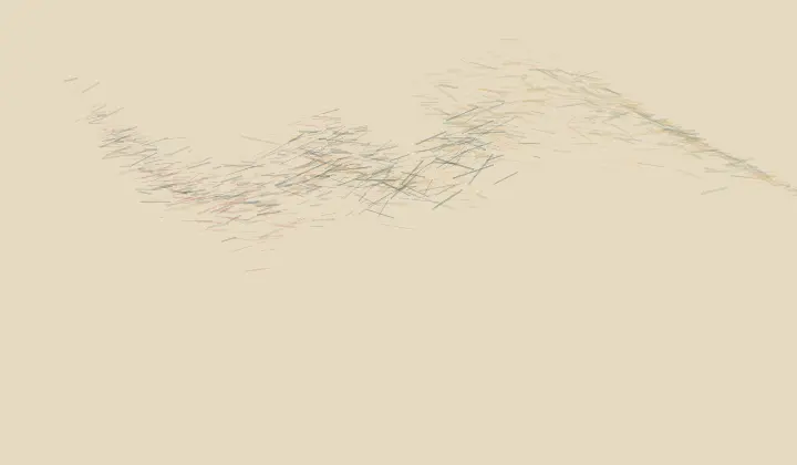 Mutual Erosion: cumulative painting state 3 of 4; erosion contact transfers color, pressure, and residue between unequal neighboring fields.
