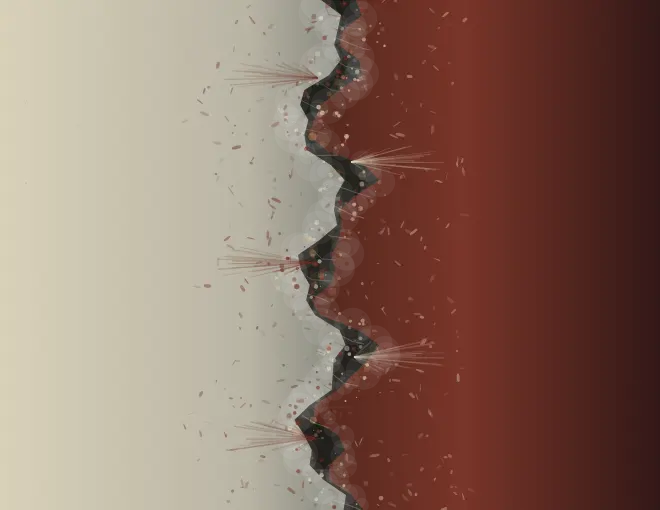 The Boundary They Wear Away: cumulative painting state 4 of 4; The Boundary They Wear Away is an independently authored causal raster study of an edge made from mutual erosion.