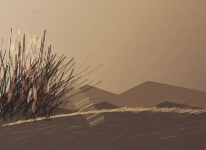The Turn Against the Road: cumulative painting state 4 of 5; The Turn Against the Road answers the prompt through redirected witness passage, authored as an independent deterministic raster system.