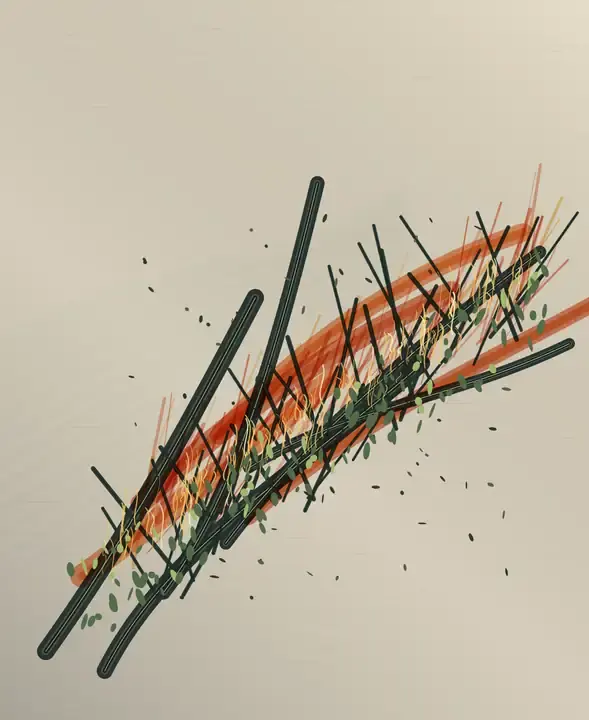 Living Grain Through Heat: cumulative painting state 4 of 4; Living Grain Through Heat answers the prompt through surviving branch lattice, authored as an independent deterministic raster system.