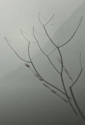 After the Voice Withdraws: cumulative painting state 4 of 4; After the Voice Withdraws answers the prompt through cooling thorn absence, authored as an independent deterministic raster system.