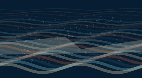 Closed Water Receives a Call: cumulative painting state 3 of 4; Closed Water Receives a Call makes a pulse crosses water by changing its local surface tension visible.