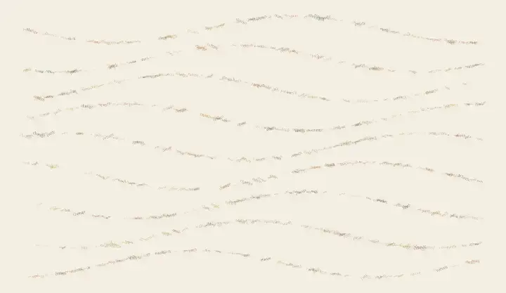 Earth Changed by Passage: cumulative painting state 1 of 3; Earth Changed by Passage uses path braid erosion so small meaningful words carry the image's pressure and open intervals.