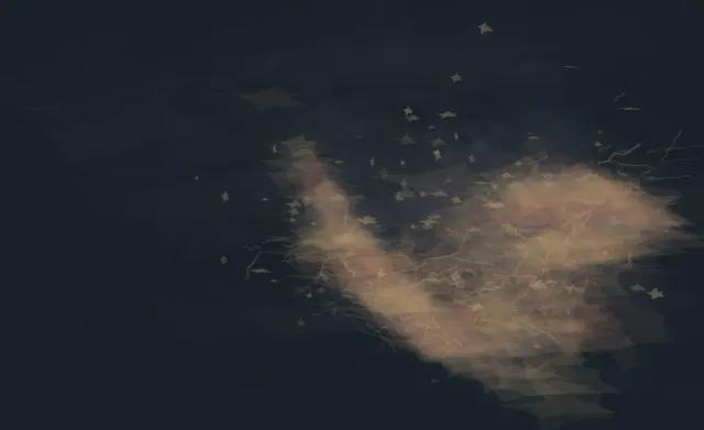 A bruised wake persists after its absent mass, carried by interrupted copper residue and dark occlusion.