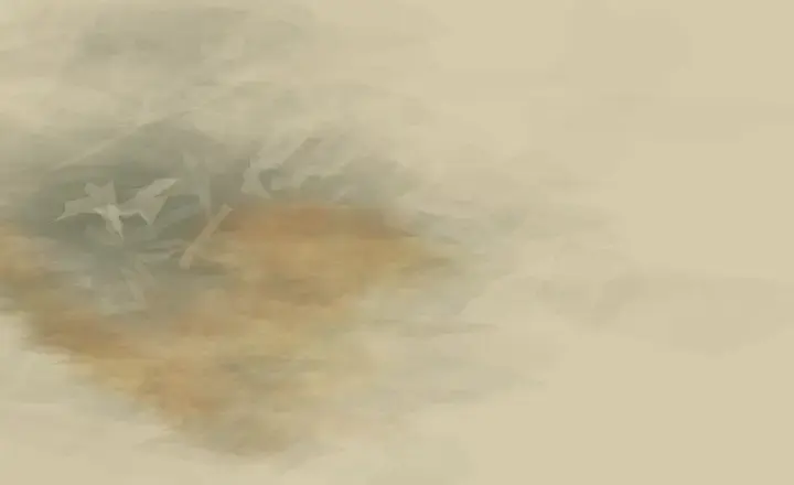 Weather Held Off Center: cumulative painting state 2 of 3; Uneven weather gathers around an off-center mineral body, refusing any literal planet or ring.