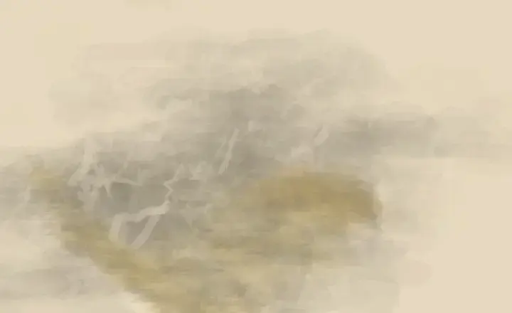 One Interval Left Unburned: cumulative painting state 2 of 3; One quiet interval is maintained inside an eroded field of unequal ash and mineral pressure.