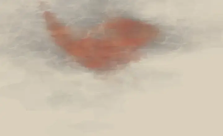 Cold Paper Receiving Red: cumulative painting state 2 of 3; Red pigment enters pale cold support as sediment and abrasion rather than spectral notation.