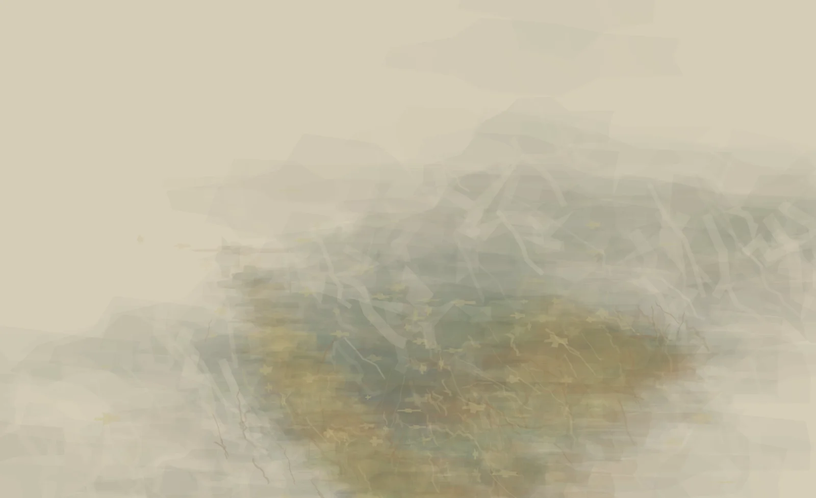 An invented stone-like weather event keeps traces of green and rain in a largely exposed support.