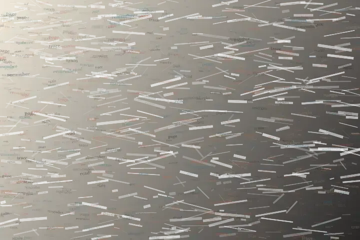Every Reader Leaves Pressure: cumulative painting state 2 of 3; Every Reader Leaves Pressure uses palimpsest abrasion so small meaningful words carry the image's pressure and open intervals.