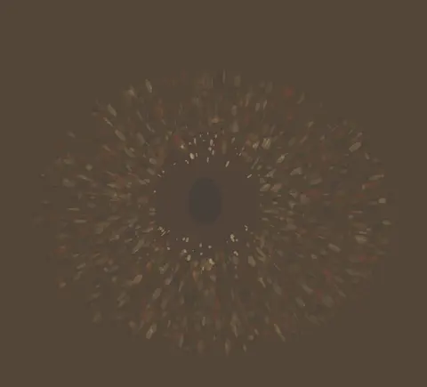One Quiet Opening: cumulative painting state 4 of 4; One Quiet Opening makes earth parts by granular relaxation around a protected quiet visible.