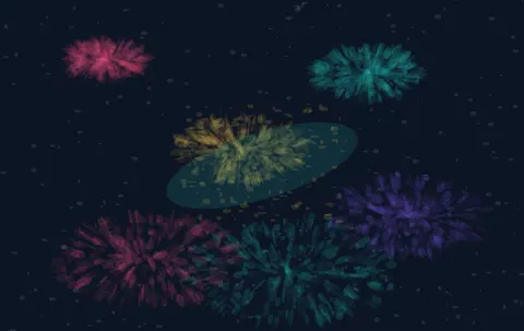 The Ground Dreams in Color: cumulative painting state 4 of 4; The Ground Dreams in Color makes the open painter lets chromatic bodies choose their own gravity visible.