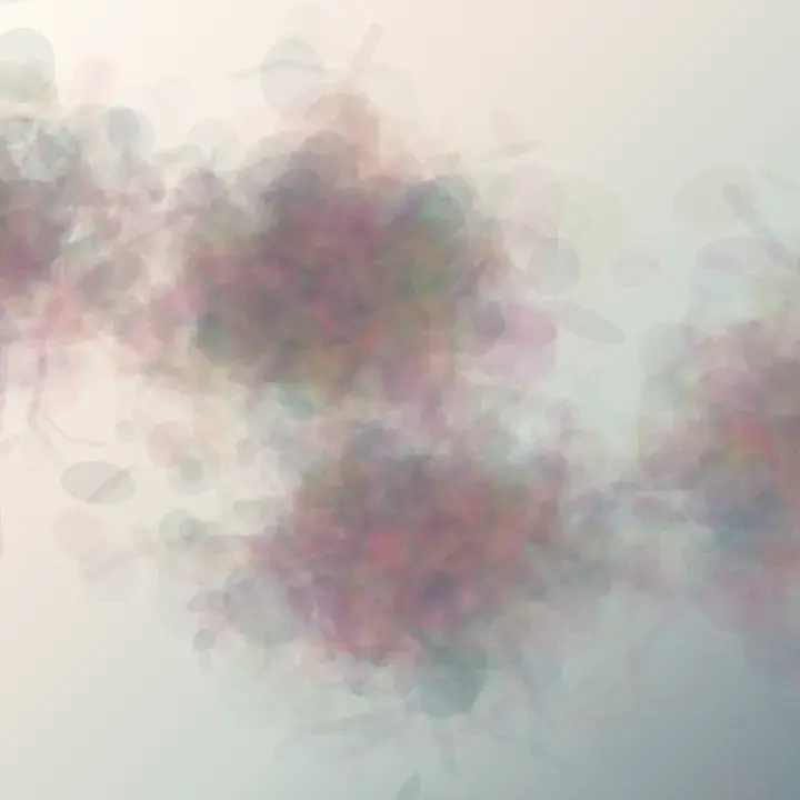 Before the Body: cumulative painting state 1 of 3; Rose, blue, and oxidized green pigment arrive from beyond a pale square and collide in translucent depth before any body is implied; the central cloud remains an unresolved container.