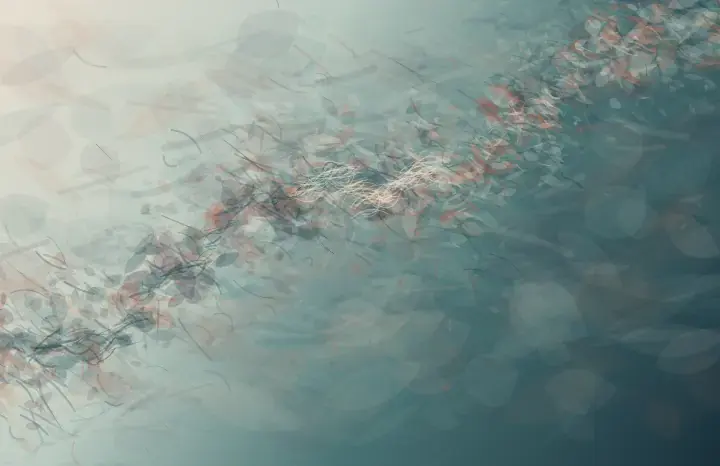 The Membrane Lets One Signal Through: cumulative painting state 3 of 3; Wax-resist ground opens into a torn translucent threshold; one pale signal changes from carbon pressure to oxidized color after crossing into deep teal.