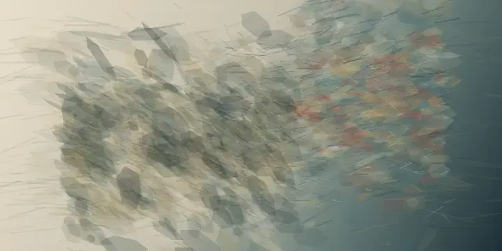 Home Held in Relief: cumulative painting state 3 of 3; Irregular woodcut-like relief impressions accumulate as remembered bearings across a cropped field; teal depth and rust interruptions suggest place without a map, compass, or fish.