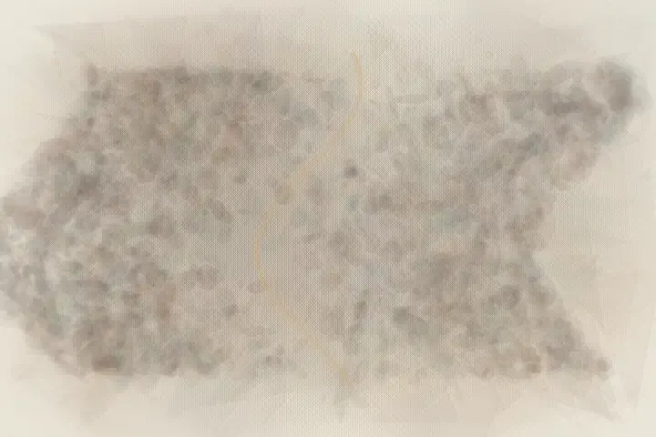 Evidence in Growth: cumulative painting state 3 of 3; An asymmetric living field stages growth keeps the evidence. through pressure, granular deposits, abrasion, and exposed support.