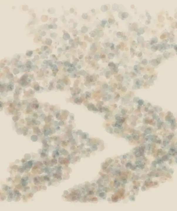 Rain Selects the Spores: cumulative painting state 4 of 4; spore rain selection turns many local decisions into an open spatial event.