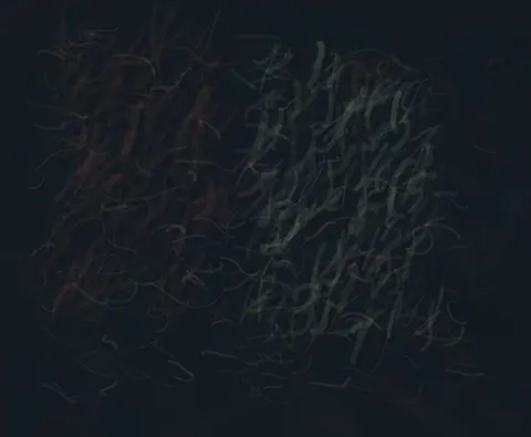 Neighbors Without an Alphabet: cumulative painting state 3 of 4; Neighbors Without an Alphabet makes neighbor-scripts physically alter load, direction, density, or residual meaning.