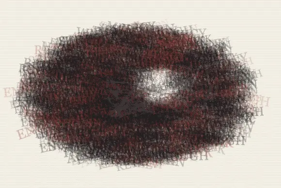 The Thought Wears Through the Page: cumulative painting state 4 of 4; The Thought Wears Through the Page answers an open prompt through typographic abrasion, authored as its own local raster system.